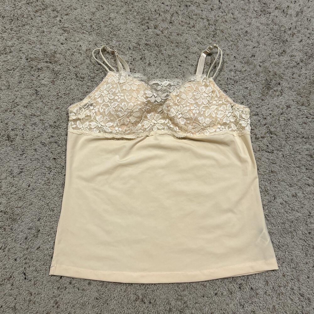 Vtg 90’s Y2K Donna L’OREN size L Camisole Cami Pale Yellow Coquette Lace G26